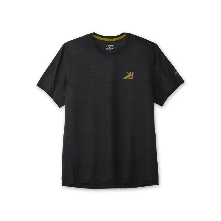 Brooks Distance Graphic Mens Short Sleeve Running Shirt - Black/Gold//Medallion - Indonesia (SVYR-73